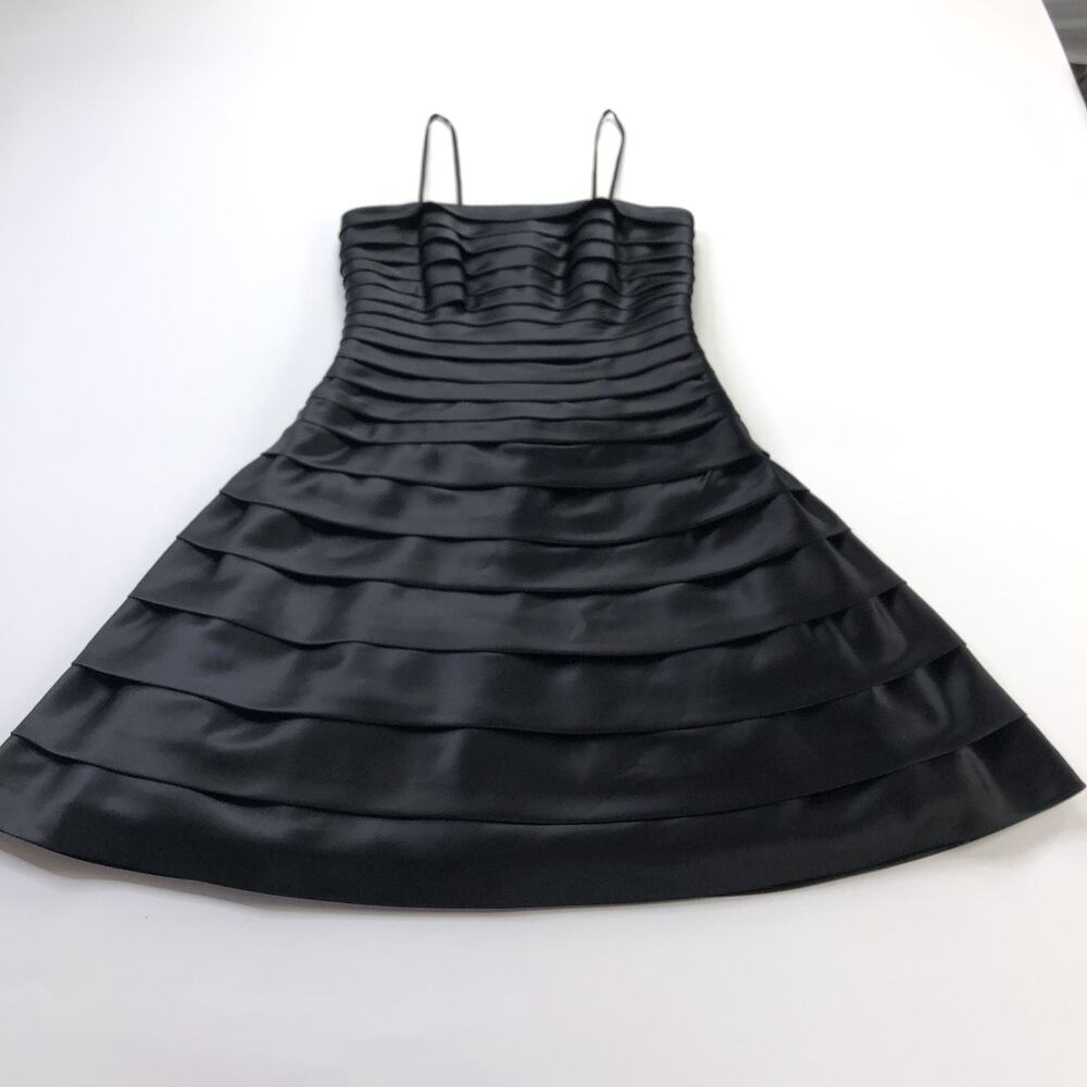 Martha Lynn 8 Black Fitted Boned Tiered Dress Satin Flared Formal Cocktail HRJ
